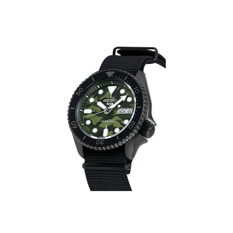 Seiko 5 Series Trendy Street Skateboard Solar Mechanical Movement Nylon Strap Watch Men watches Green SRPJ37K1