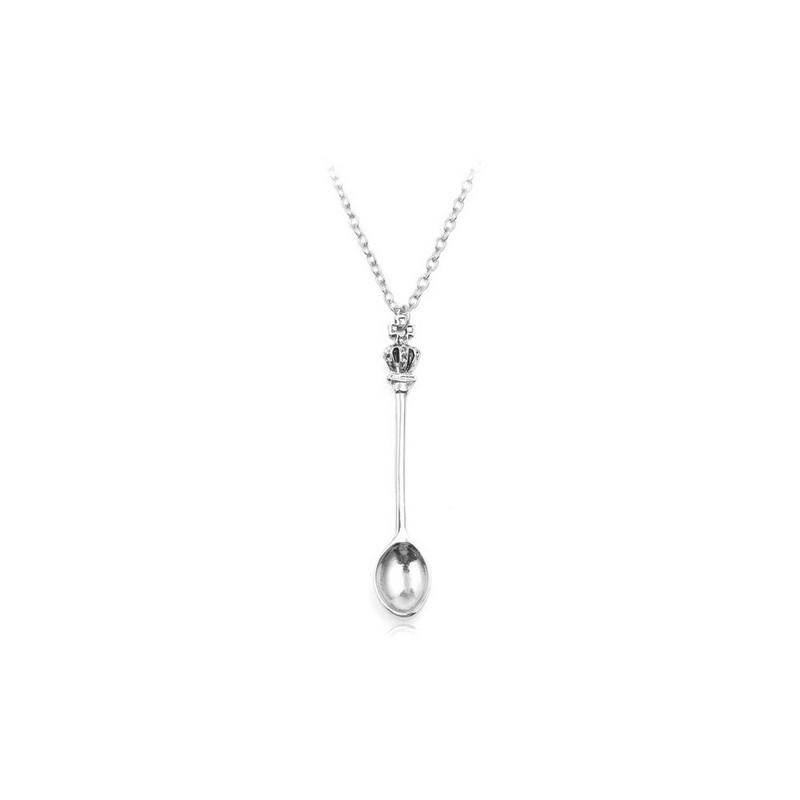 Alice In Wonderland Crown Mini Tea Spoon Necklace With Alloy Pendant For Women And Men