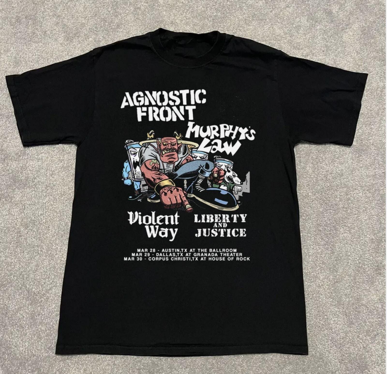 Agnostic Front Футболка с принтом Murphy s Law Violent Way Черная Унисекс S-2345XL XXXXL