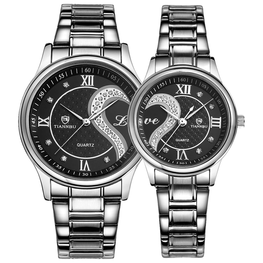 Romantic Couple Stainless Steel Watch Set Heart Design Silver Men s and Women s Wristwatch D-102