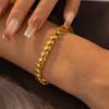 18K Gold Plated Geometric Necklace & Bracelet Set - Copper, Hip Hop Style, Color Retention