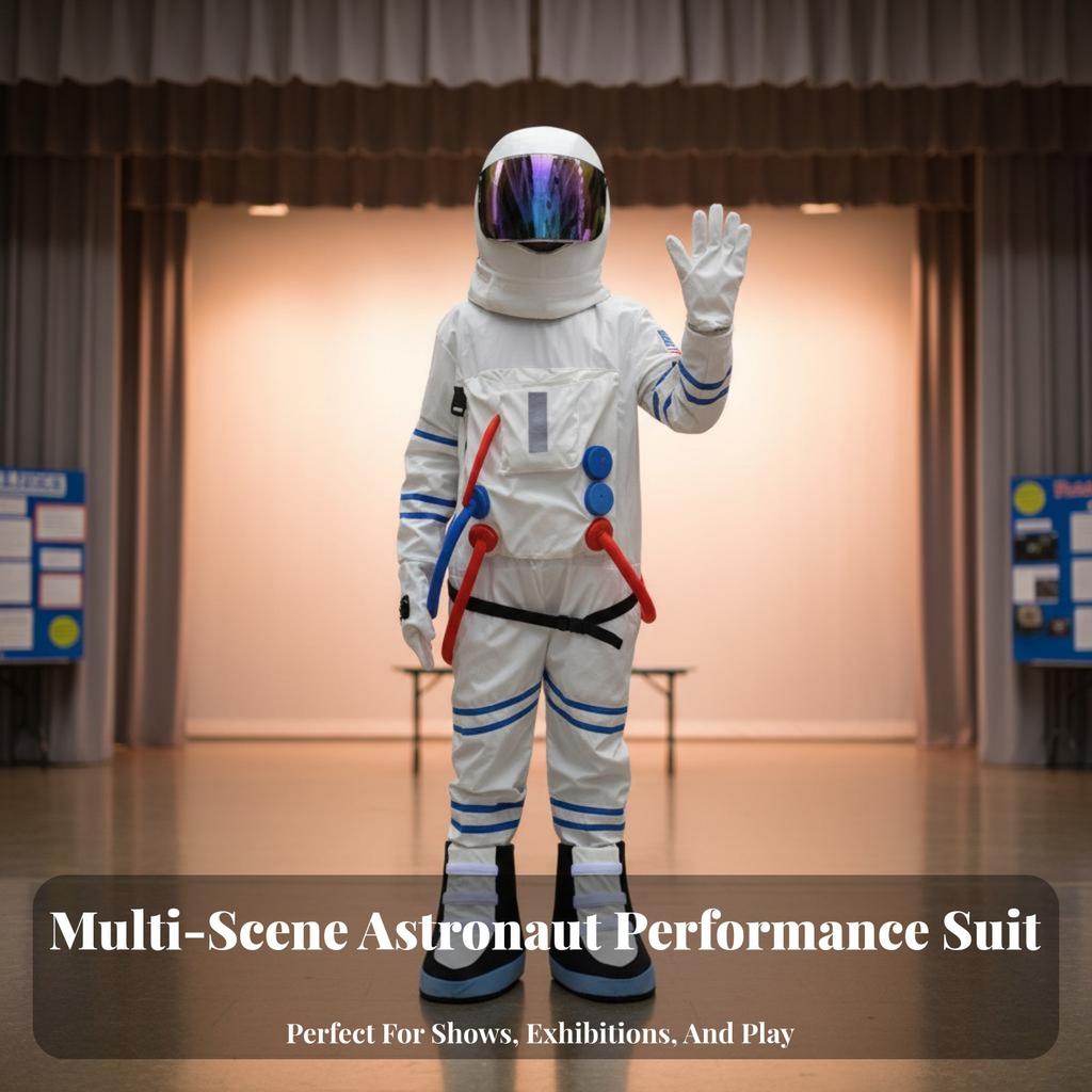 Astronaut Costume Performance Prop Full Full-Length Astronaut Suit Spacesuit Costume Front Fastener Space Explorer Jumpsuit