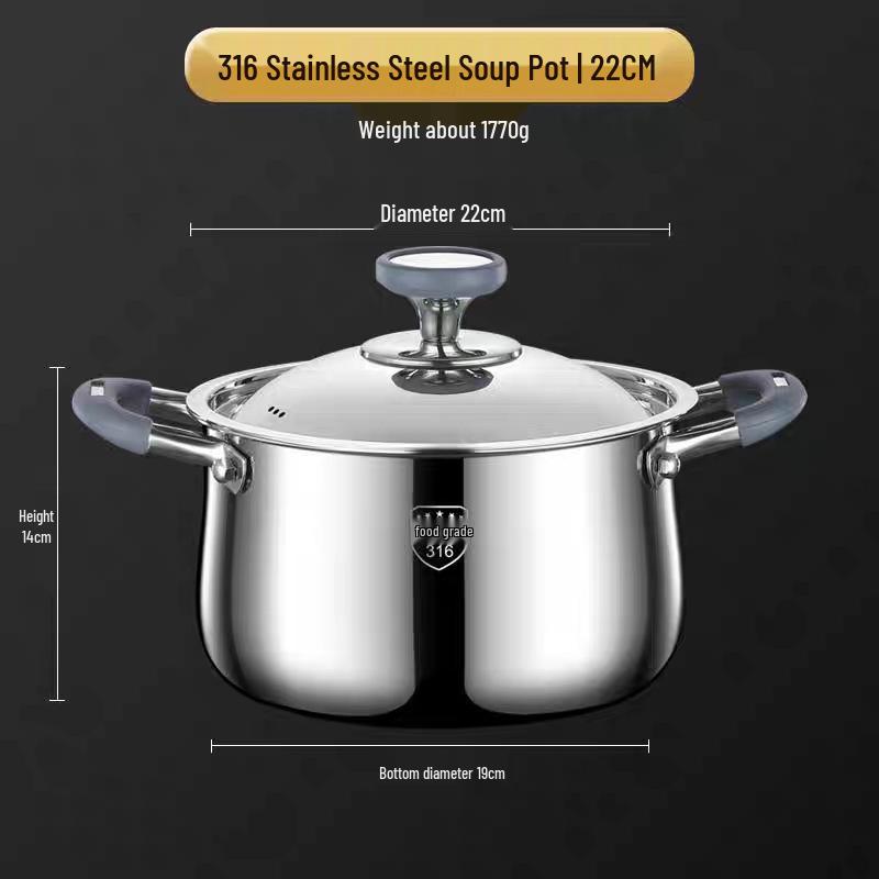 316 Stainless Steel Rivetless Stew Pot with Two-Layer Silicone, Large Capacity for Steaming and Simmering.