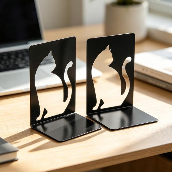 1 Pair Metal Cat Book Ends Cute Cat Bookends for Shelves Decorative Book Support