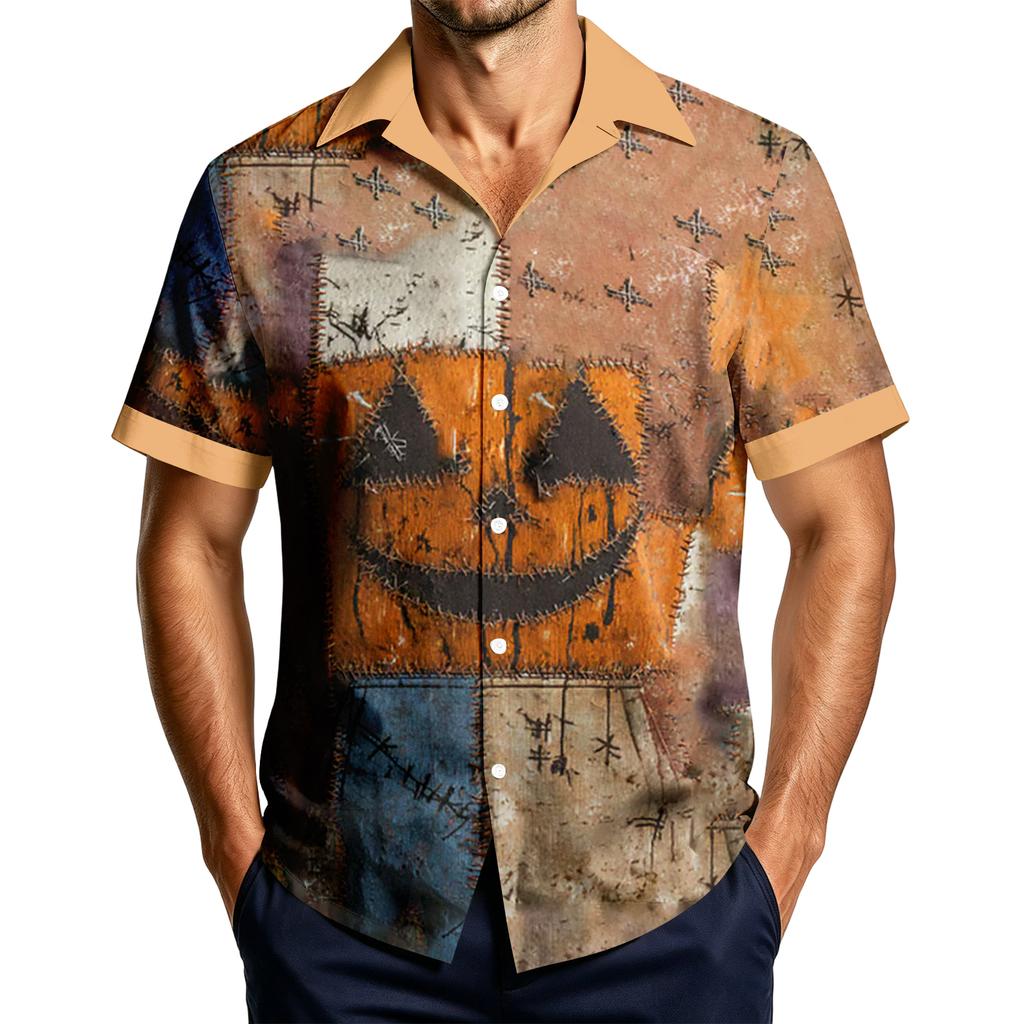Men's Casual Short Sleeve Shirt with Halloween Print for Parties and Everyday Wear
