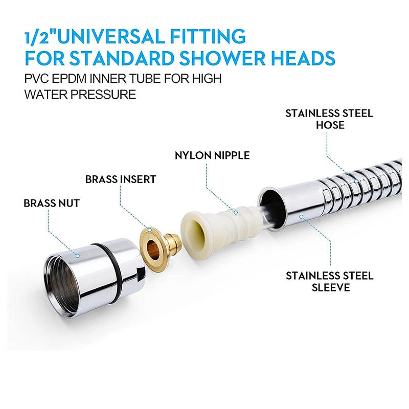 1.5m Chrome Stainless Steel Shower Hose Flexible Anti-Twist Leakproof Metal Pipe Tube for Bathroom Handheld Showerhead Extension G1/2 Replacement
