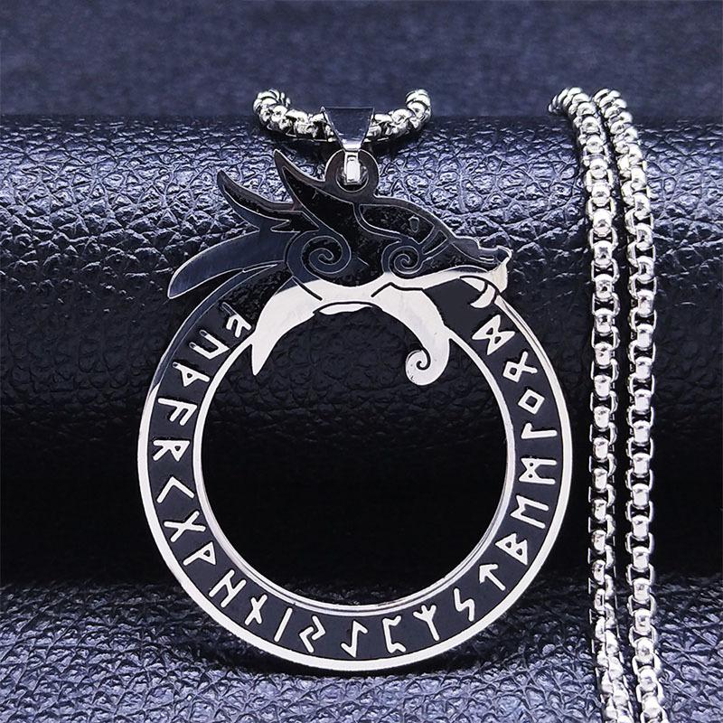 Retro Viking Celtic Dragon Pendant Necklace Stainless Steel Mens Jewelry
