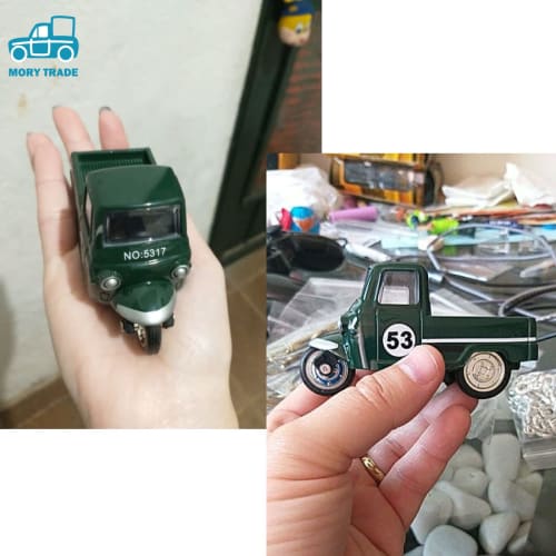 MORYTRADE Nostalgic Toy Retro Classic Pull-Back Car Diecast Miniature Car, Ages 6+, Set of 2 Three-Wheeled Trucks, Blue and Green