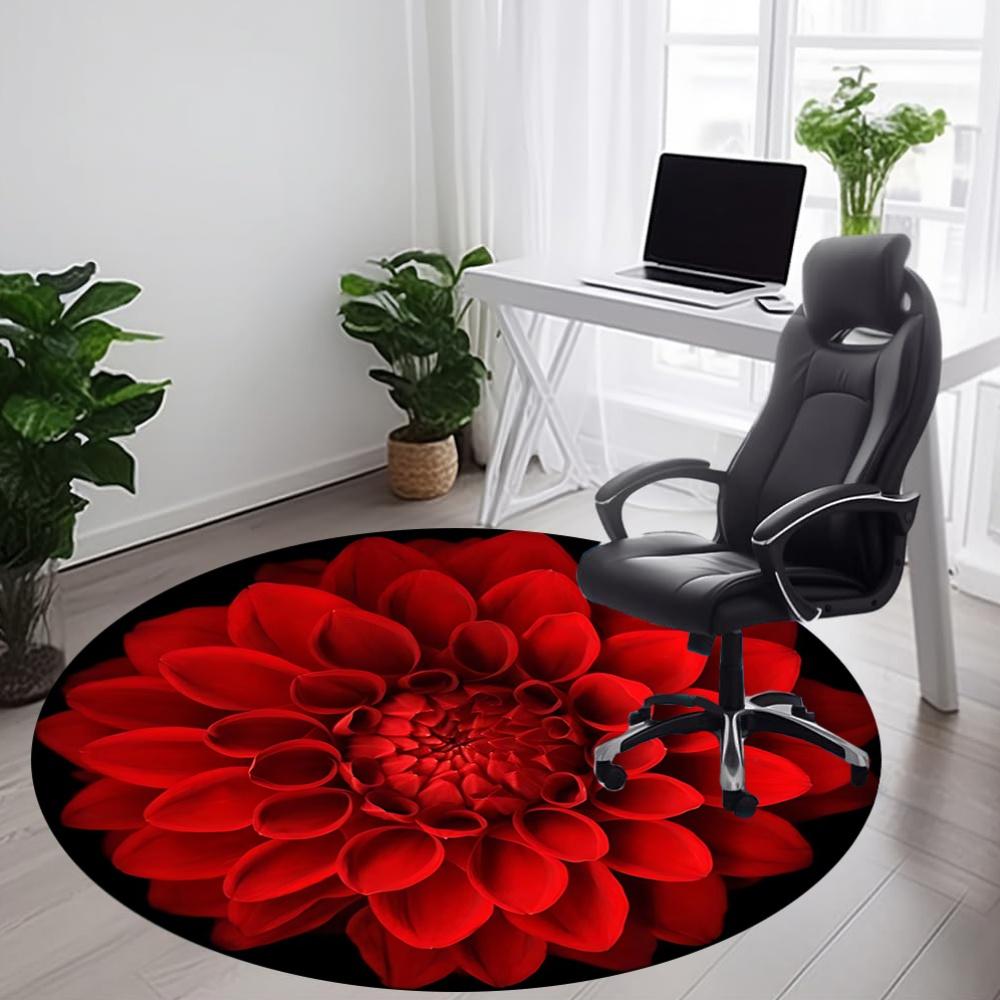 1pc Red Dahlia Flower Carpet, Round Non Slip Durable Large Size Office Carpet, Suitable for Office