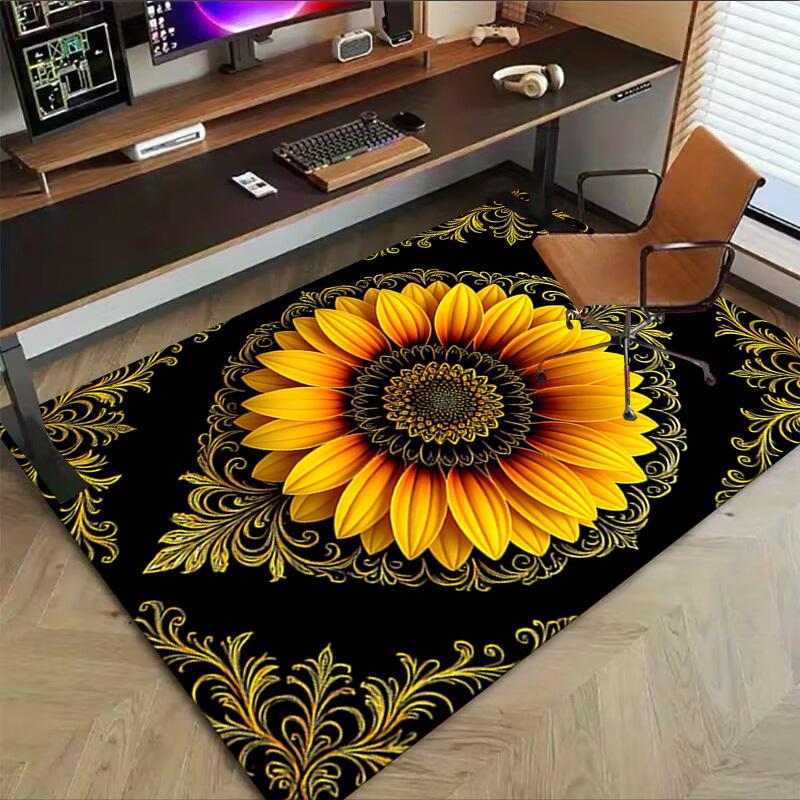 1PC Sunflower Ornament Non-Slip Floor Carpet Compatible for Office&Living Room&Bedroom&Dining Room - Flat-Weave Machine-O338