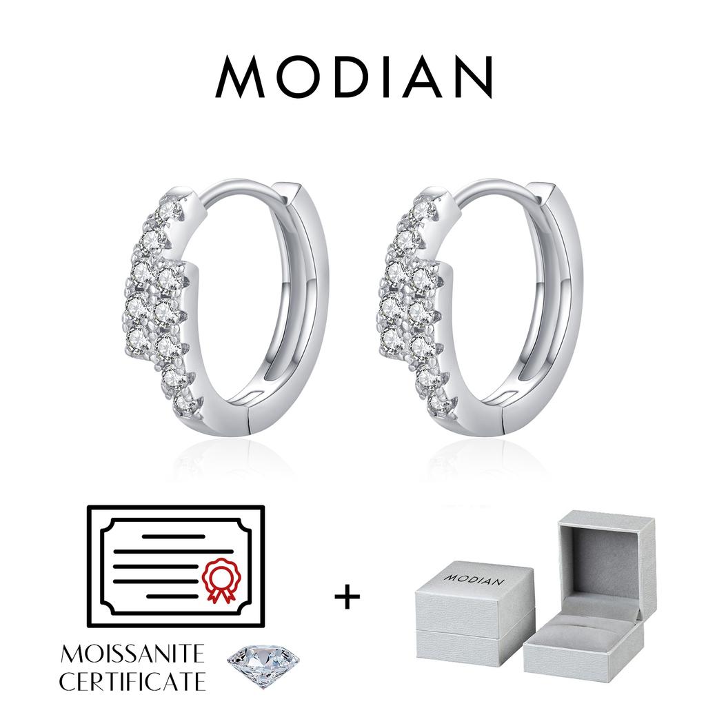 MODIAN D Moissanite Sade Küpeler 925 Gümüş Zarif Çift Sıra Halka Küpeler Kadınlar İçin İnce Mücevher Hediyeleri