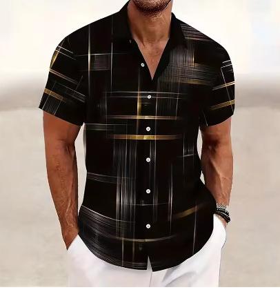 Men s Geometric 3D Printed Lapel Short Sleeve Casual Fashion Shirt Summer Outdoor Vacation Hawaiian Shirt XXS
