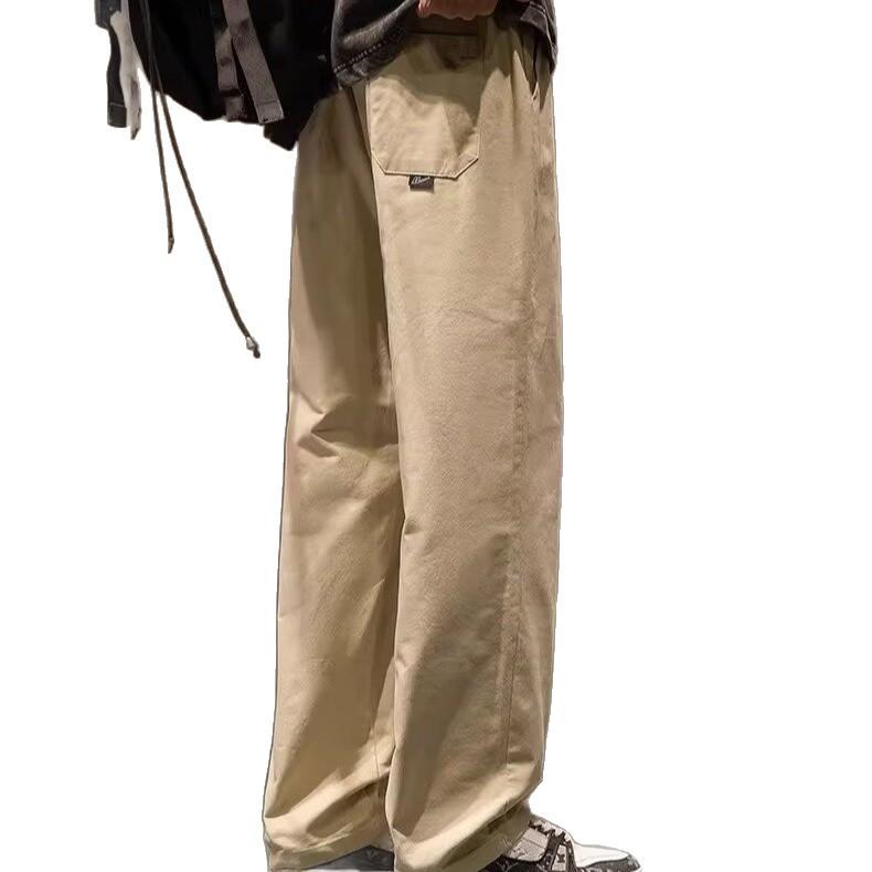 American drawstring sweatpants men's wide-leg loose multi-pocket design versatile casual simple straight trousers