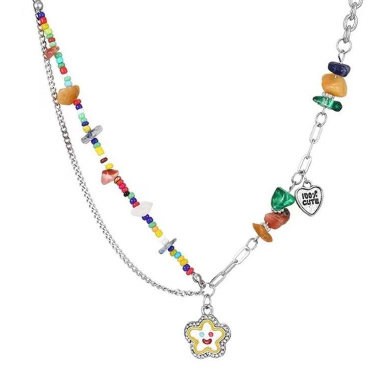 Multicolor Charm Beaded Chain Necklace Versatile For Work Parties Everyday Fashion