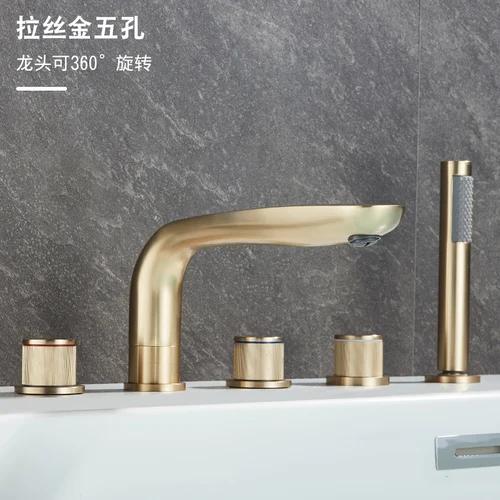 Luxury Bathroom Faucet Cold and Hot Water Tap Brushed Gold Split Three Hole Basin Faucet Solid Brass Washbasin Water Mixer
