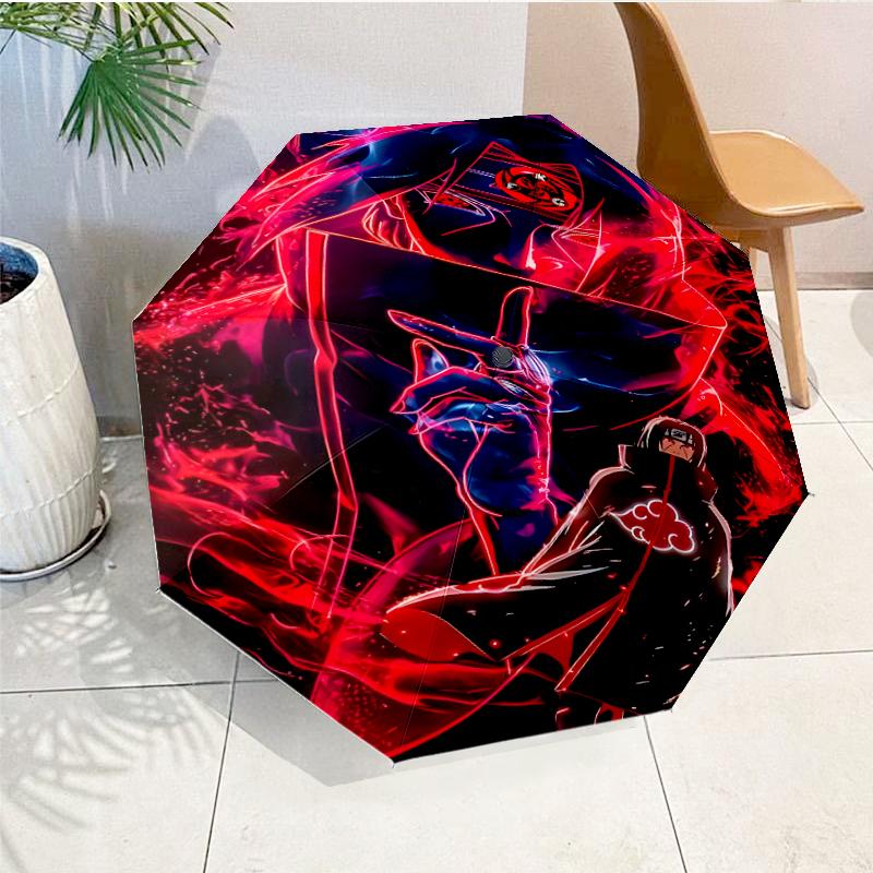 Dark Anime Ninja Character Automatic Folding Umbrella - 8-Rib Travel Umbrella with Auto Open/Close & Portable, Gift for Christmas, Birthdays