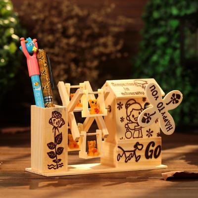 Caja de Música Molino de Viento Dibujos Animados Regalo Musical Estudiante Artesanías de Madera Oso Rueda de la Fortuna Compañero en la Adversidad