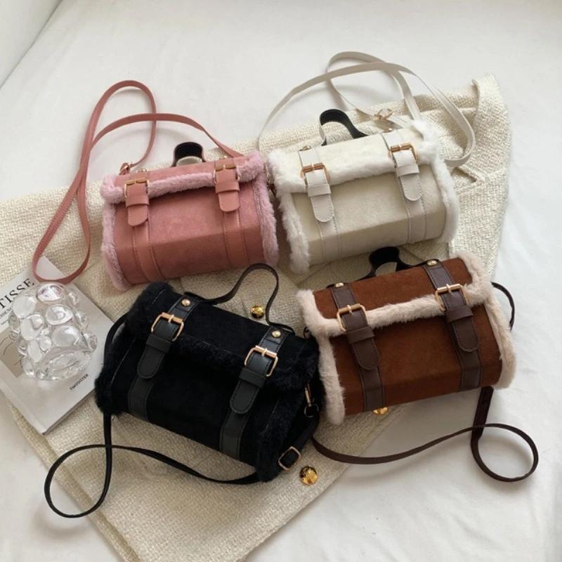 Winter Women Plush Crossbody Bag Soft Velvet Mini Square Shoulder Handbag Stylish Small Purse Wallet