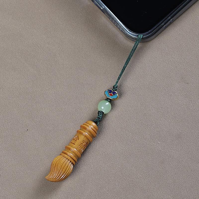 Green Sandalwood Wenchang Brush Pendant Keychain - Unisex Gift Ornament