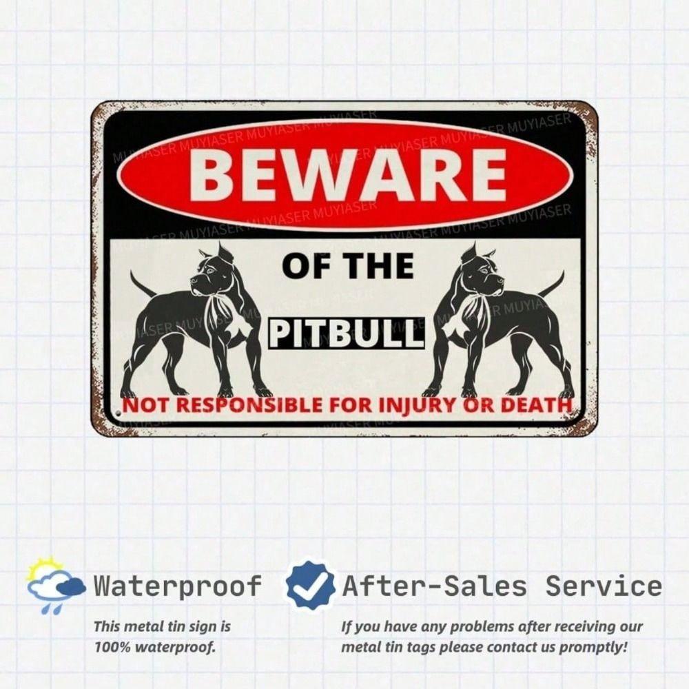 Affiche Métallique Art Mural Panneau d'Avertissement Pitbull de Service Décoration Protectrice pour Jardin