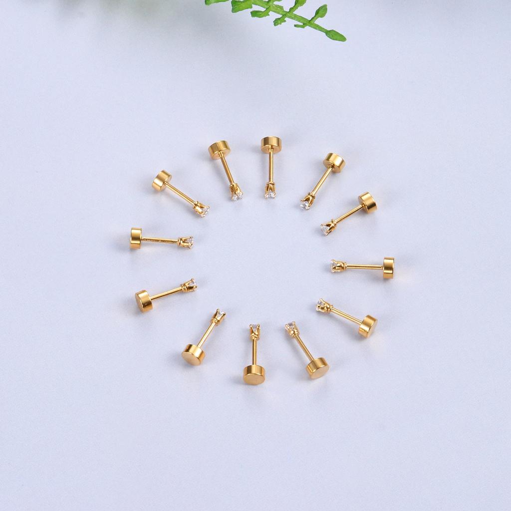 8 Pairs Flat Back Stud Earrings Sets for Multiple Piercing Small Silver Flat Back Surgical Steel Tiny Ball Pearl Cubic Zirconia