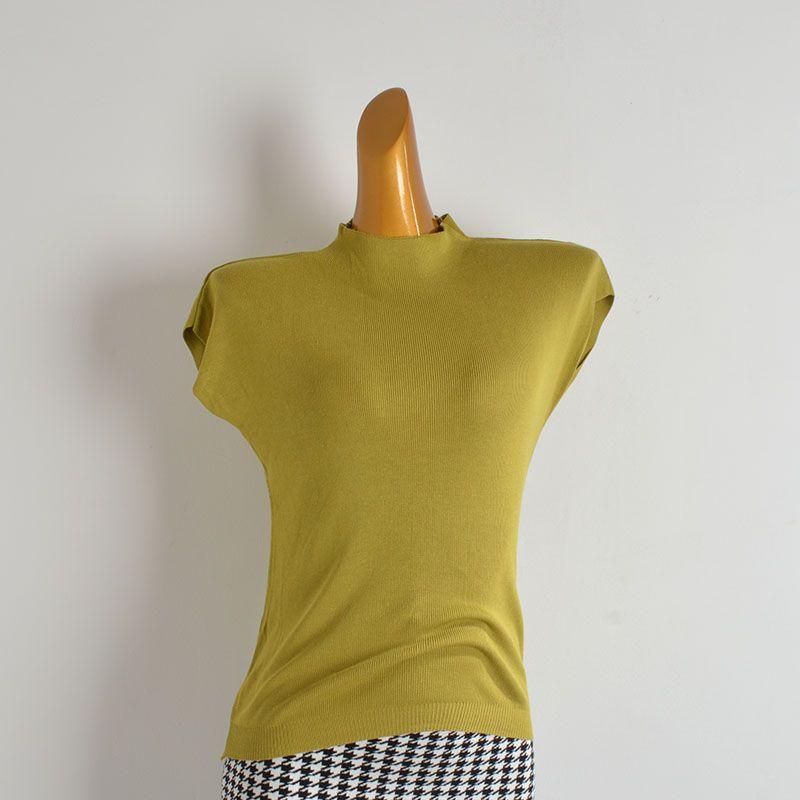 Pure Color Minimalist Half Turtleneck Pullover Flying Sleeves Knitwear Women's Summer Soft Glutinous Sleeveless T-shirt Easiest for Match Tops