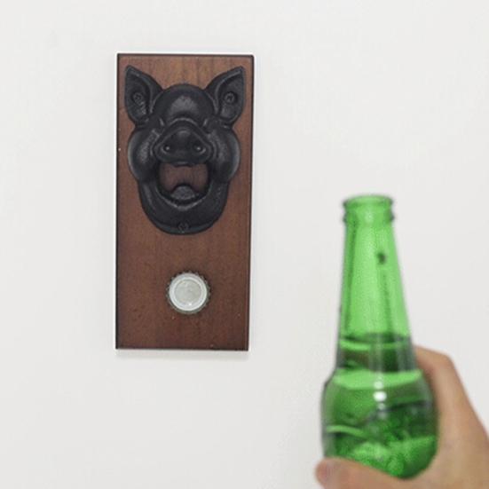 Vintage Prasečí hlava Litinový nástěnný otvírák na víčka od vína a piva Barové potřeby