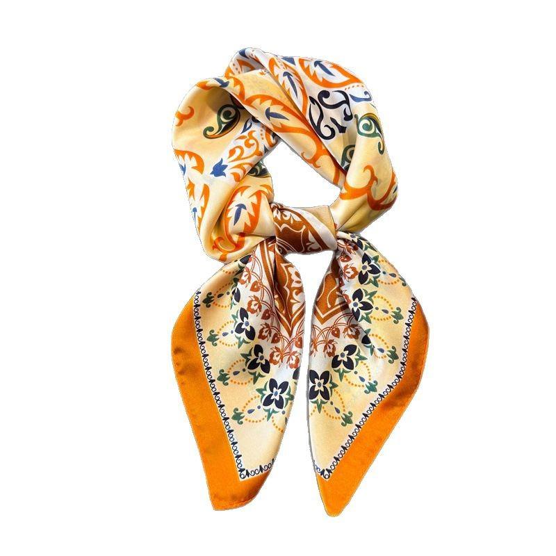 Sunscreen Headscarf Women's Sense Neck Small Square Scarf Retro Shawl Scarf Totem Silk Scarf Premium Versatile Square Scarf Printing