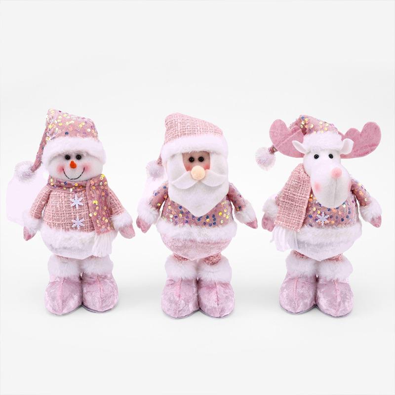 1pc Christmas Doll Pink Old Man Snowman Elk Telescopic Figure Window Bedroom Display Christmas Gifts Christmas Decoration