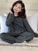 2025 Girls' Striped Cotton Pajamas Set - Long Sleeve Autumn Homewear for Little & Big Girls