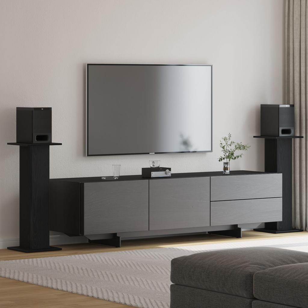 Minimalist Square Modern Living Room Speaker Stand, Set of 2, Display Stand, Black,