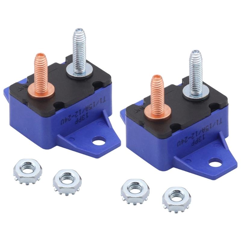 2Pieces 15A Automatic Reset Circuit Breakers Overcurrent Protectors 6-28VDC Systems Plastic Housing Mounting Wing Design