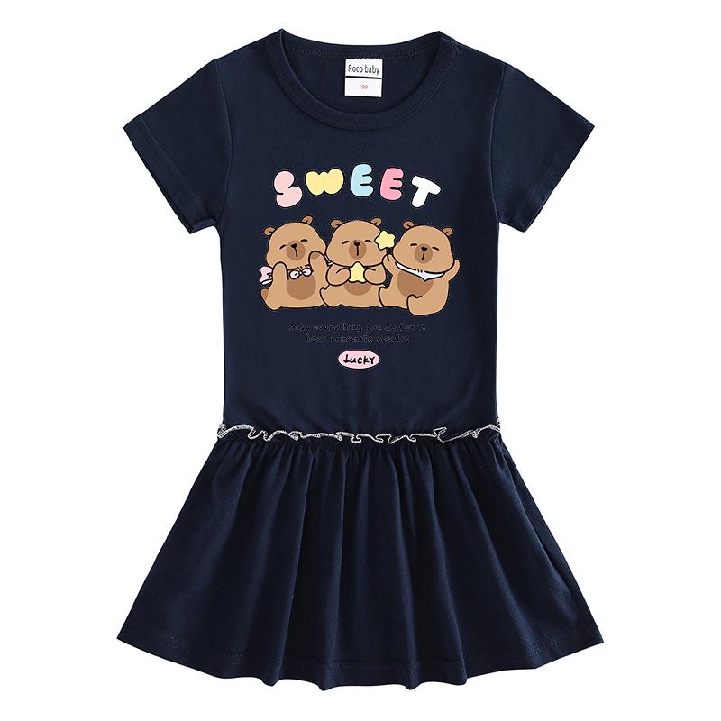 Sommer Cartoon Raglan Colorblock Kleid: Süßes Mädchen-Kleid mit Faltenrock und Rüschen