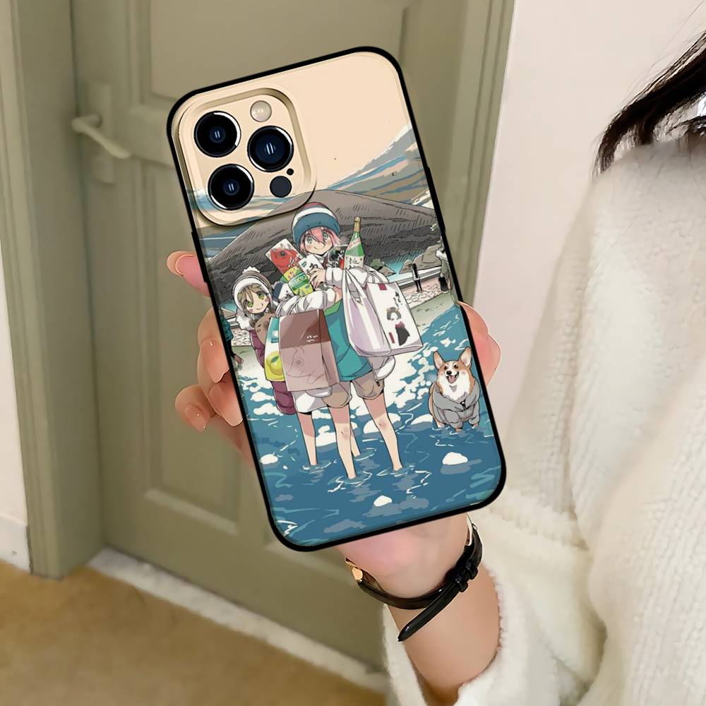 Yuru Camp Phone Case For IPhone 1716 15 14 13 Pro Max 11 12 Mini X Xs XR Black Silicone Cover