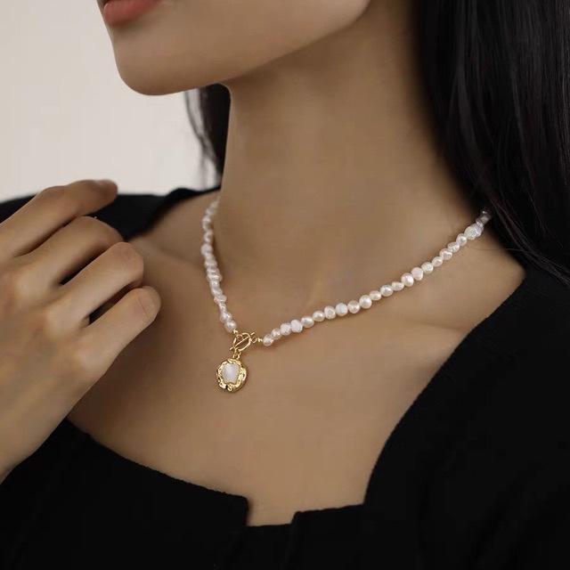 

Natural freshwater baroque long pearl necklace women s broken silver irregular shell sweater chain autumn and winter sweater chain tide Natural freshwater pearl 6-7mm