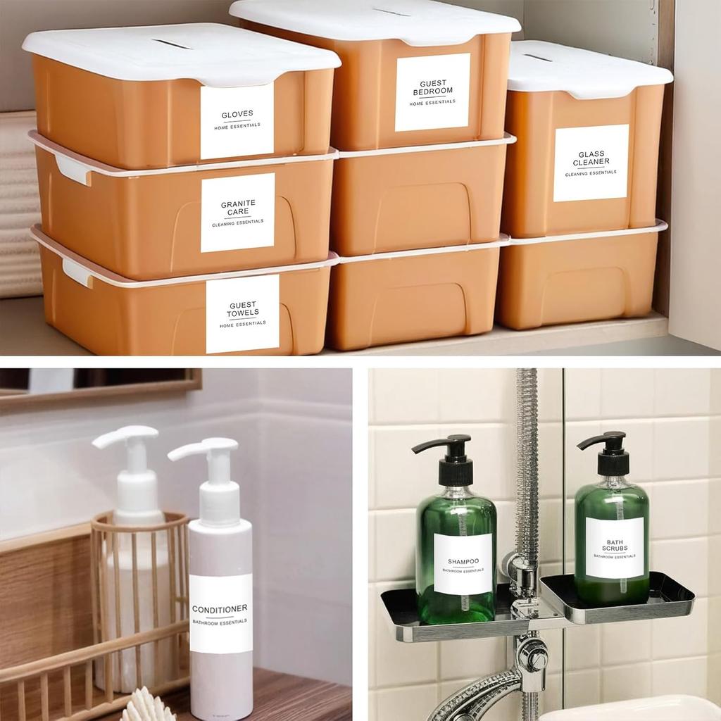 540 PCS Bathroom Home Laundry Labels for Organizing with DIY Blank Labels, Preprinted Minimalist Waterproof Oil Resistant Stickers for Bathroom