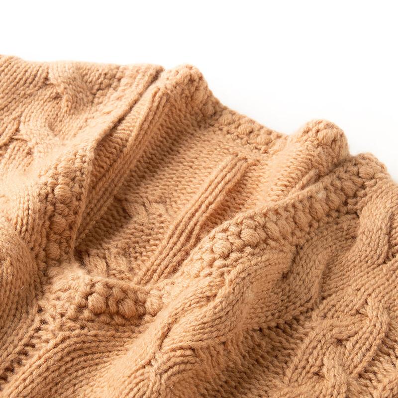 TUHUANG Women's Pure Wool V-Neck Cable Knit Sweater