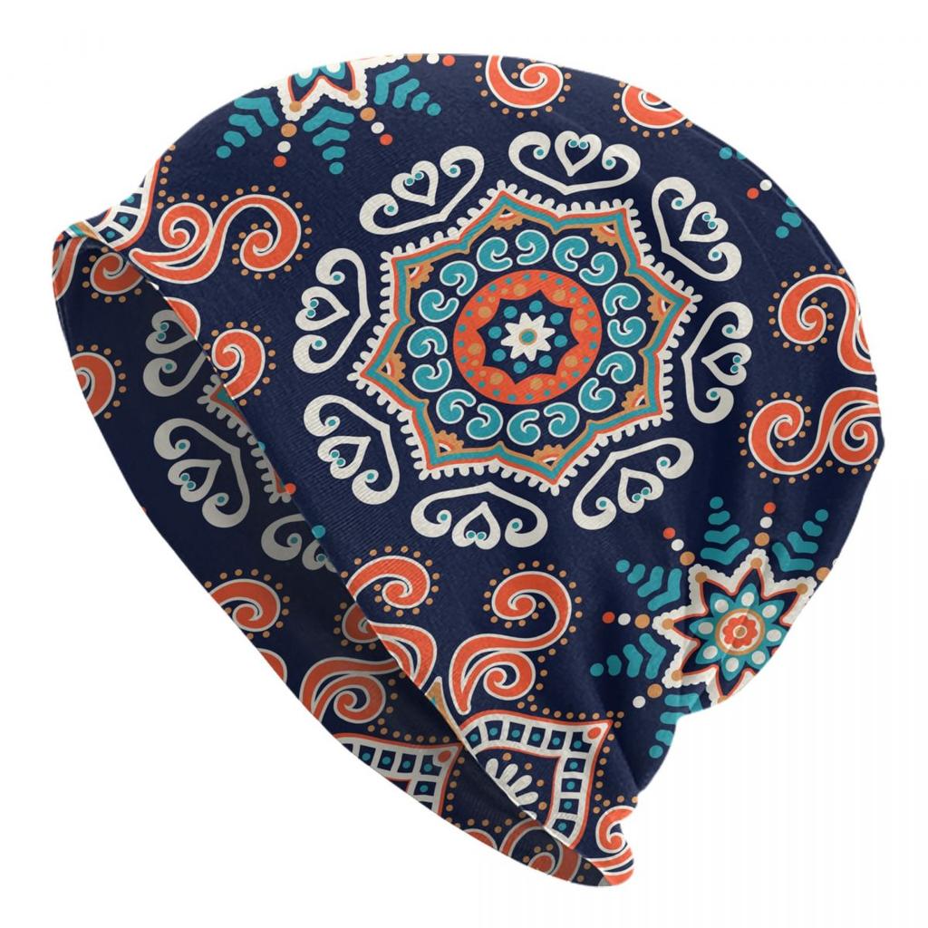 Custom Bohemia Ethnic Unisexdala Flower Pattern Skullies Beanies Caps Winter Warm Women Unisex Knitting Hats Unisex Adult Bonnet Hats