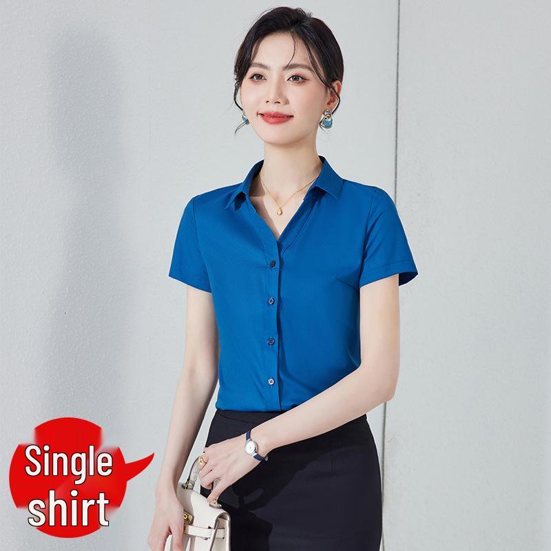 

Women s White V-Neck Short-Sleeved Summer Work Shirt Large