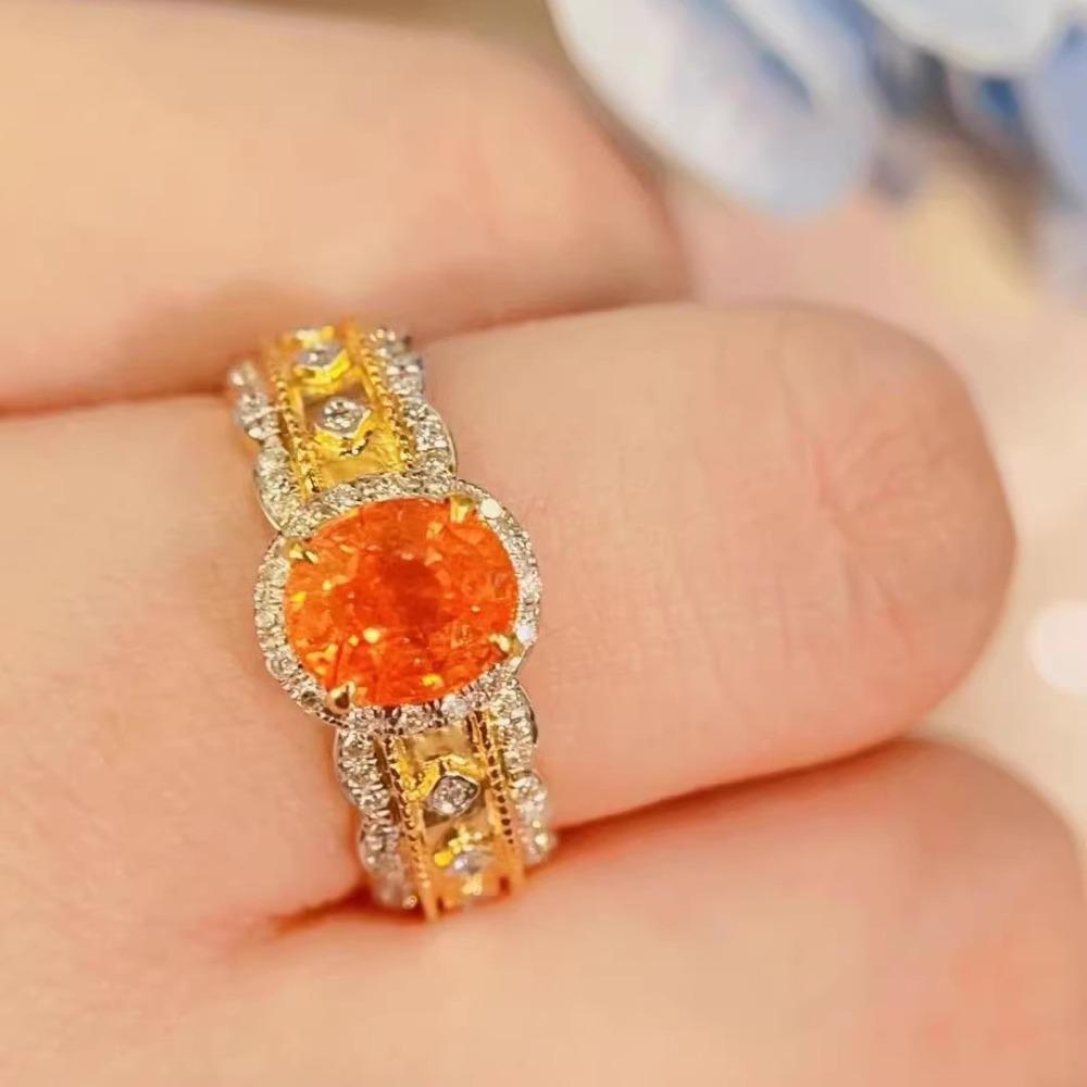 Women Rings Orange Fancy Diamond Solitaire High Carbon Zirconia Elegant Engagement Wedding Band