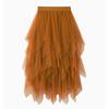 Damen Frühling Asymmetrischer Mesh Midi Rock - Hohe Taille Transparente Einsätze Schlankmachender Rock mit Fließendem Lagen-Design