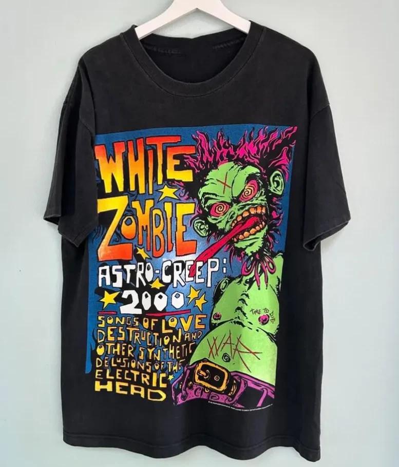 Черная футболка с принтом White Zombie, ремейк, базовая, с коротким рукавом, графическая, унисекс S