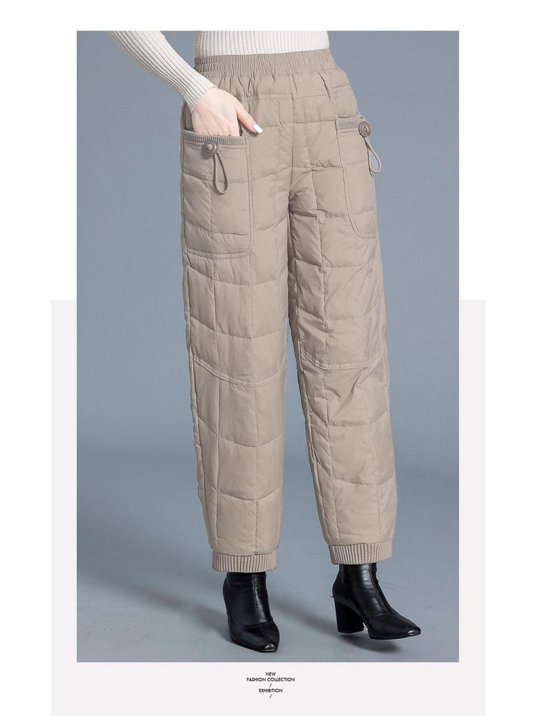 Women's Windproof Warm Bootcut Pants: Italian Lightweight, Fashionable, Versatile, and Casual with Spliced Design.