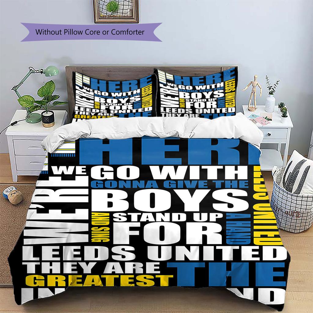 Leeds United F.C Pattern Bedding,Quilt Set Quilt Cover Pillowcase Home Birthday Gift(1 * duvet cover + 2 * pillowcase, without core)