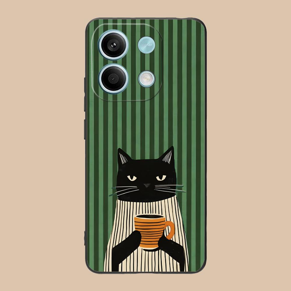 Cute Coffee Cat Matte TPU Mobile Phone Case for Xiaomi 15 14 13 12 Mi 11 T Ultra Lite Pro S X 5G Colorful Printing Cover