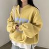 Felpa da Donna con Mezza Zip Stampa Lettere Vestibilità Larga Casual Collo Alto Pullover