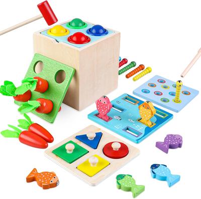 Dřevěné Montessori hračky Hrací sada Krabička na stálost předmětů Mince Mrkev Hračka pro batolata Raný rozvoj Třídění tvarů Hračky s padajícími míčky pro věk