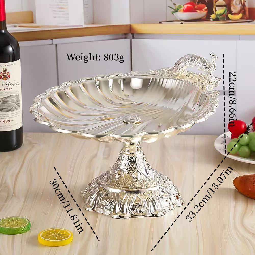 Multiple Sizes Peacock Shape Fruit Tray,Retro Alloy Engraving Shell Texture Home Cheese Food Plate,Snack Disc Table Decoration