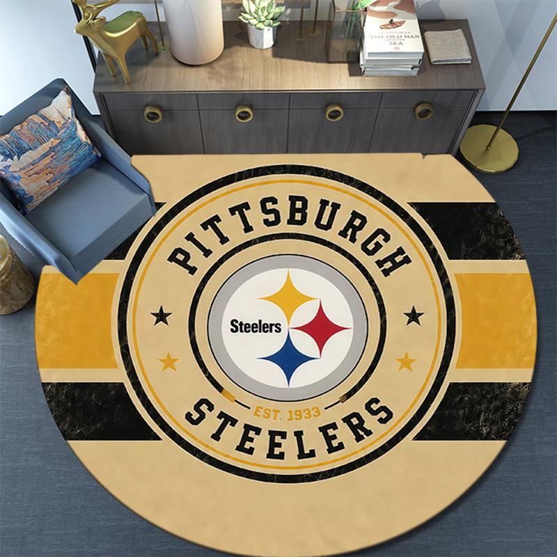Pittsburgh Steelers Round Area Rug,Carpet Rug for Living Room Bedroom Sofa Playroom Decor,Non-slip Floor Mat