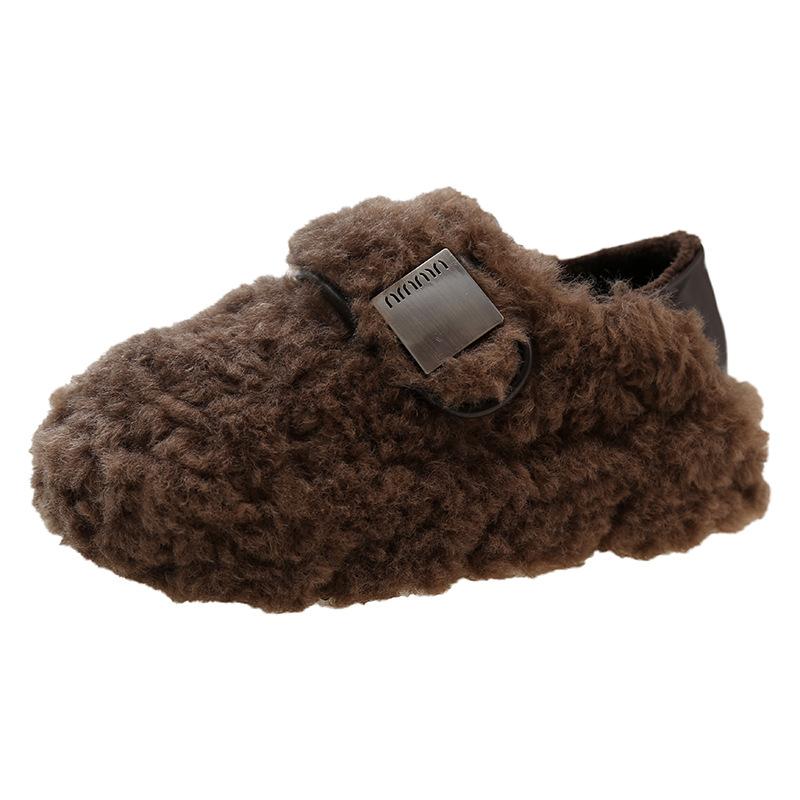 Thick-soled one-pedal lamb wool shoes, children's autumn and winter high-end outer wear, new Doudou cotton shoes